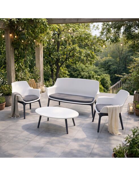Salon de jardin 4 places avec table basse Bursa blanc - 4 pièces