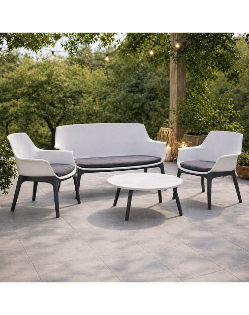 Salon de jardin 4 places avec table basse Bursa blanc - 4 pièces