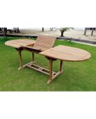 Ausziehbarer 10-Sitzer-Gartentisch aus rohem Teakholz Lireno-Holz - 180x90x75 cm
