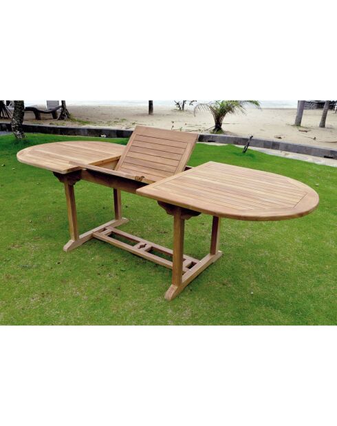 Ausziehbarer 10-Sitzer-Gartentisch aus rohem Teakholz Lireno-Holz - 180x90x75 cm