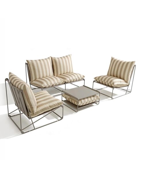 Salon de jardin 4 places à rayures taupe et beige avec table basse Veria gris - 4 pièces