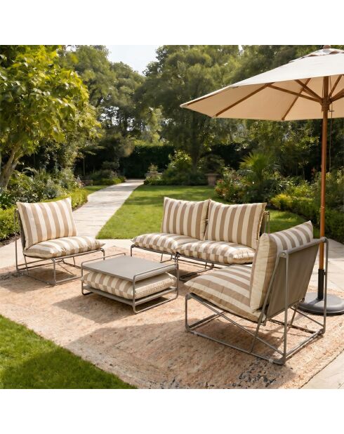 Salon de jardin 4 places à rayures taupe et beige avec table basse Veria gris - 4 pièces