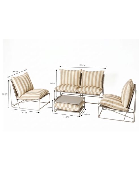 Salon de jardin 4 places à rayures taupe et beige avec table basse Veria gris - 4 pièces