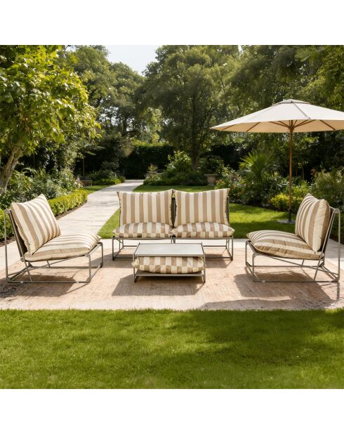 Salon de jardin 4 places à rayures taupe et beige avec table basse Veria gris - 4 pièces