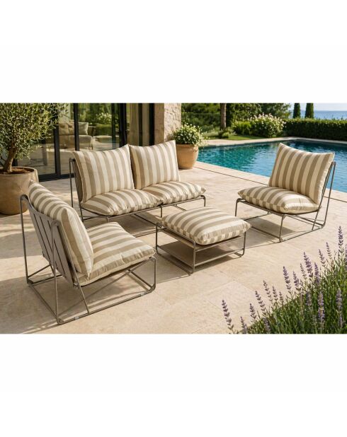Salon de jardin 4 places à rayures taupe et beige avec table basse Veria gris - 4 pièces