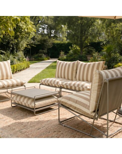 Salon de jardin 4 places à rayures taupe et beige avec table basse Veria gris - 4 pièces
