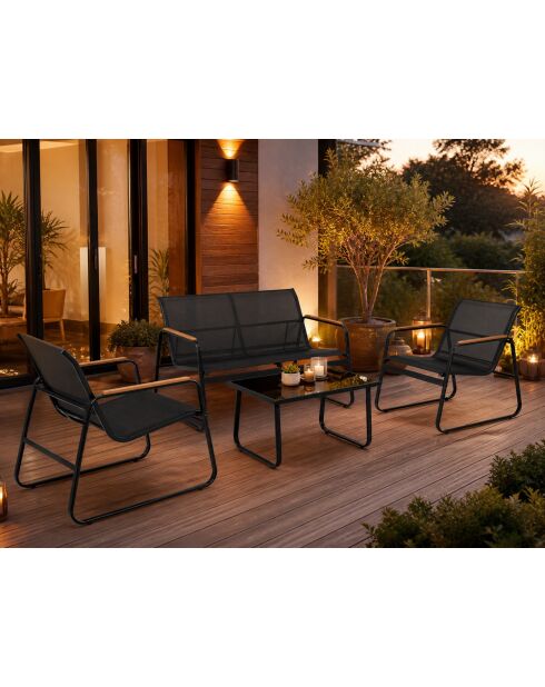 Salon de jardin 4 places en toile de polyester Cagliari noir - 4 pièces