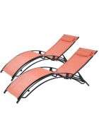 Lot de 2 transats ajustables Manado noir et terracotta - 81x157x59 cm