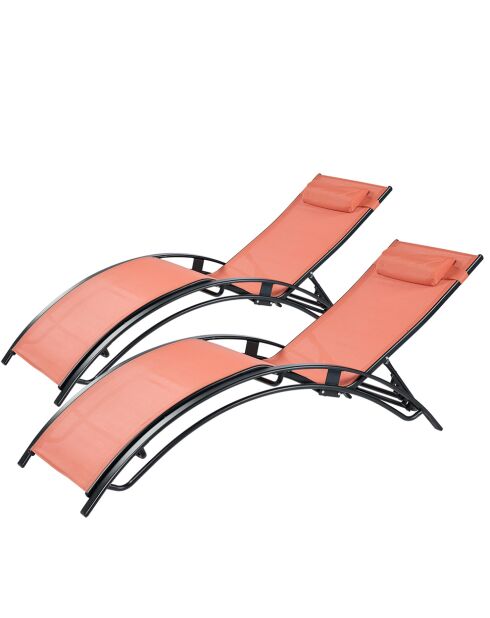 Lot de 2 transats ajustables Manado noir et terracotta - 81x157x59 cm