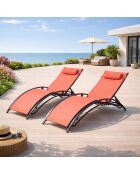 Lot de 2 transats ajustables Manado noir et terracotta - 81x157x59 cm