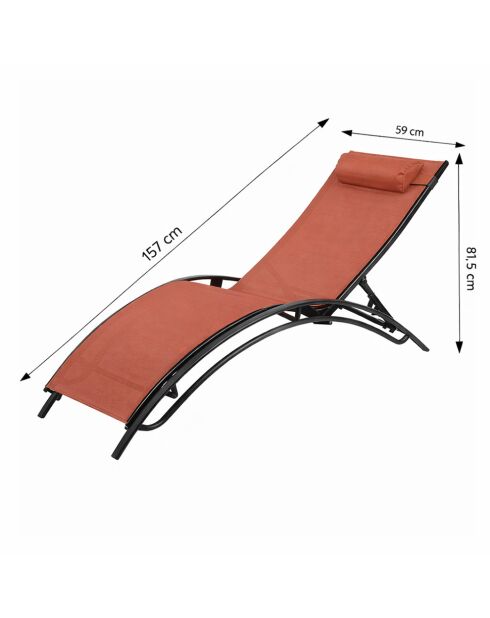 Lot de 2 transats ajustables Manado noir et terracotta - 81x157x59 cm
