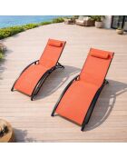 Lot de 2 transats ajustables Manado noir et terracotta - 81x157x59 cm