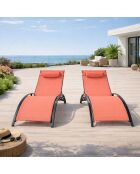 Lot de 2 transats ajustables Manado noir et terracotta - 81x157x59 cm