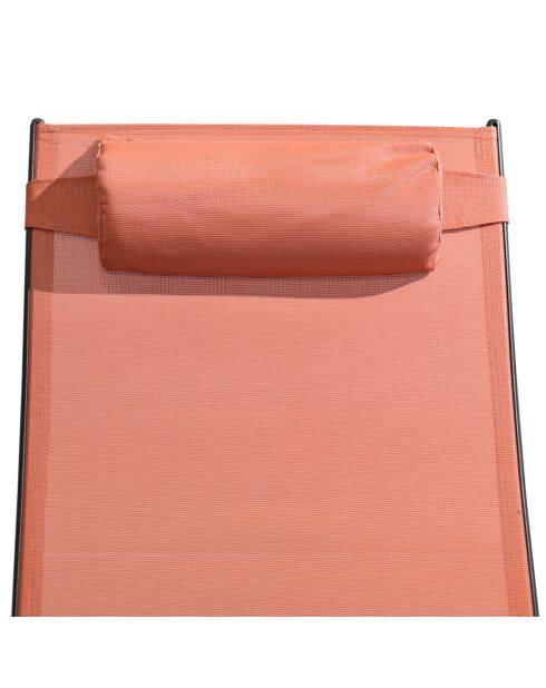 Lot de 2 transats ajustables Manado noir et terracotta - 81x157x59 cm