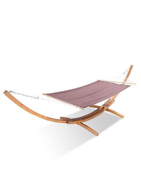 Amaca con tenda da sole su supporto in legno Roleva marrone - 315x120x120 cm