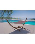 Amaca con tenda da sole su supporto in legno Roleva marrone - 315x120x120 cm