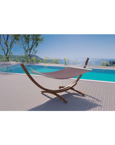 Amaca con tenda da sole su supporto in legno Roleva marrone - 315x120x120 cm
