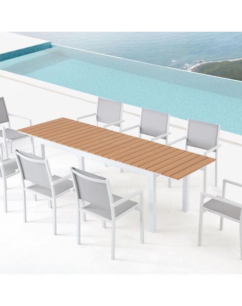 Ausziehbarer 8-Sitzer-Gartentisch aus Aluminium und Holz Brena-Holz - 180x90x70 cm