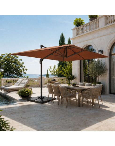 Ombrellone Koriva rettangolare rotante a 360° marrone - 300x400x280 cm