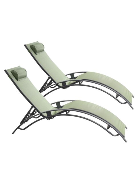 Lot de 2 transats ajustables Manado gris et kaki - 81x157x59 cm