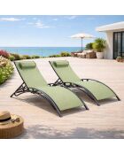 Lot de 2 transats ajustables Manado gris et kaki - 81x157x59 cm