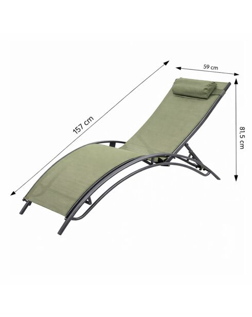 Lot de 2 transats ajustables Manado gris et kaki - 81x157x59 cm