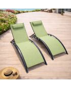 Lot de 2 transats ajustables Manado gris et kaki - 81x157x59 cm