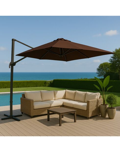 Ombrellone rotondo orientabile a 360° marrone Kaleno - 350x350x260 cm