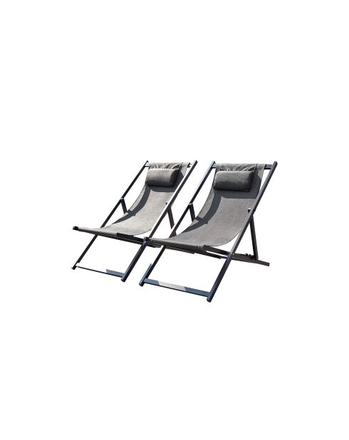 Lot de 2 transats en aluminium Gwen gris - 103x59x96 cm