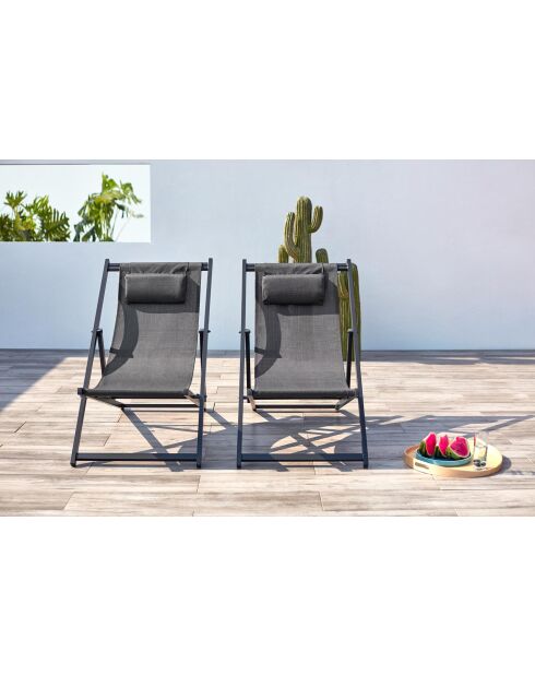 Lot de 2 transats en aluminium Gwen gris - 103x59x96 cm