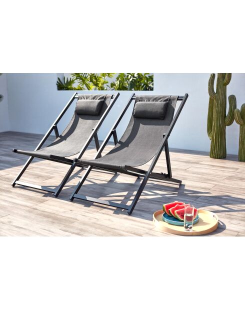 Lot de 2 transats en aluminium Gwen gris - 103x59x96 cm
