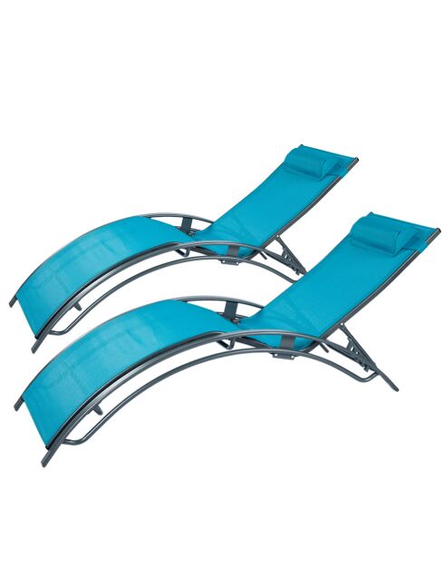 Lot de 2 transats ajustables Manado gris et bleu - 81x157x59 cm