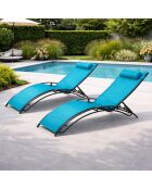 Lot de 2 transats ajustables Manado gris et bleu - 81x157x59 cm