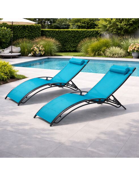 Lot de 2 transats ajustables Manado gris et bleu - 81x157x59 cm