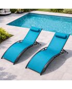 Lot de 2 transats ajustables Manado gris et bleu - 81x157x59 cm