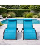 Lot de 2 transats ajustables Manado gris et bleu - 81x157x59 cm