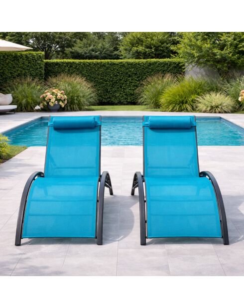 Lot de 2 transats ajustables Manado gris et bleu - 81x157x59 cm