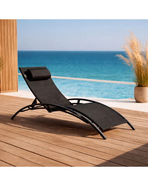 Transat ajustable et empilable avec pieds en acier Winora noir - 168x64x87 cm