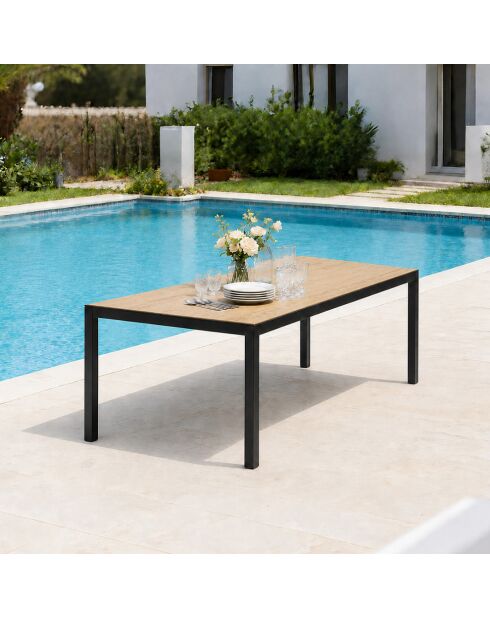 Gartentisch für 10 Personen mit brauner Jindalee-Tischplatte aus gehärtetem Glas in Holzoptik — 240x80x74 cm