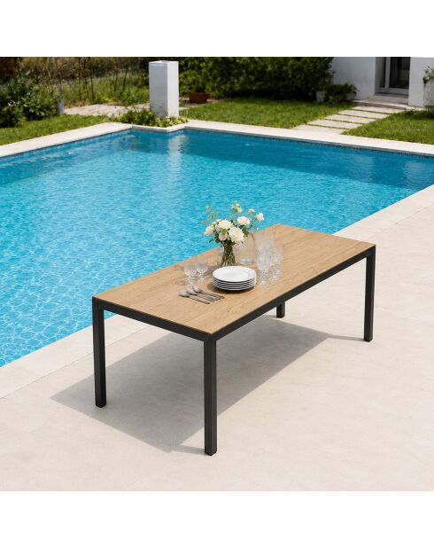 Gartentisch für 10 Personen mit brauner Jindalee-Tischplatte aus gehärtetem Glas in Holzoptik — 240x80x74 cm