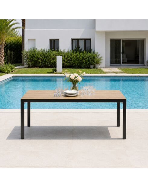 Gartentisch für 10 Personen mit brauner Jindalee-Tischplatte aus gehärtetem Glas in Holzoptik — 240x80x74 cm