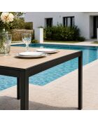 Gartentisch für 10 Personen mit brauner Jindalee-Tischplatte aus gehärtetem Glas in Holzoptik — 240x80x74 cm