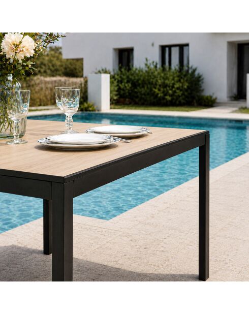 Gartentisch für 10 Personen mit brauner Jindalee-Tischplatte aus gehärtetem Glas in Holzoptik — 240x80x74 cm