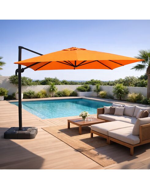 Sombrilla Ivarin cuadrada giratoria naranja de aluminio offset - 300x300x260 cm