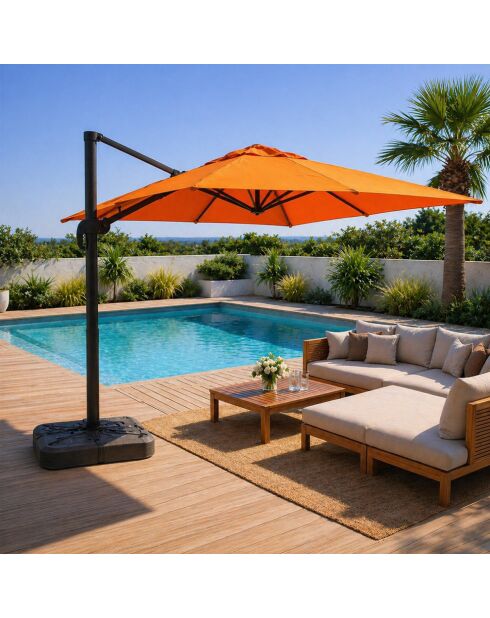 Sombrilla Ivarin cuadrada giratoria naranja de aluminio offset - 300x300x260 cm