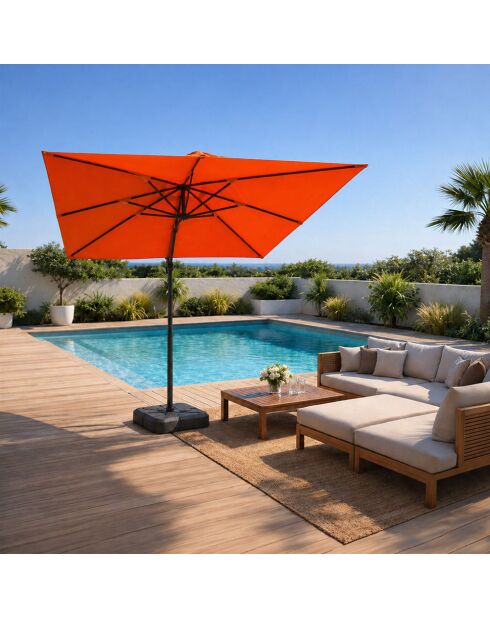 Sombrilla Ivarin cuadrada giratoria naranja de aluminio offset - 300x300x260 cm