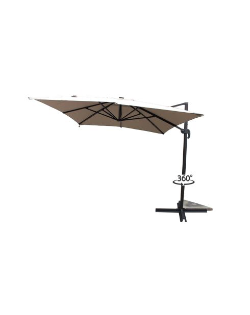 Velora ecru rechteckiger, um 360° drehbarer LED-Offset-Sonnenschirm — 395 x 295 x 270 cm