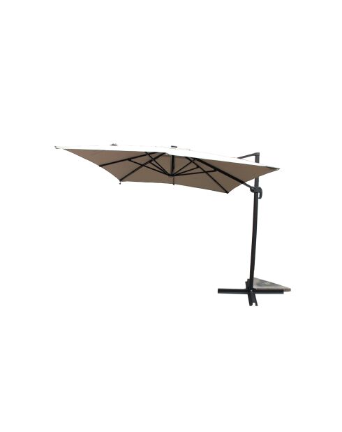 Velora ecru rechteckiger, um 360° drehbarer LED-Offset-Sonnenschirm — 395 x 295 x 270 cm