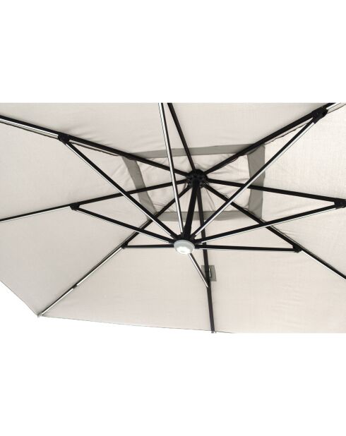Velora ecru rechteckiger, um 360° drehbarer LED-Offset-Sonnenschirm — 395 x 295 x 270 cm