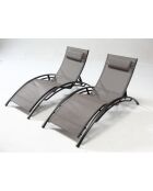 Lot de 2 transats empilables et ajustables en aluminium Ceylan gris et noir - 66x179x30 cm
